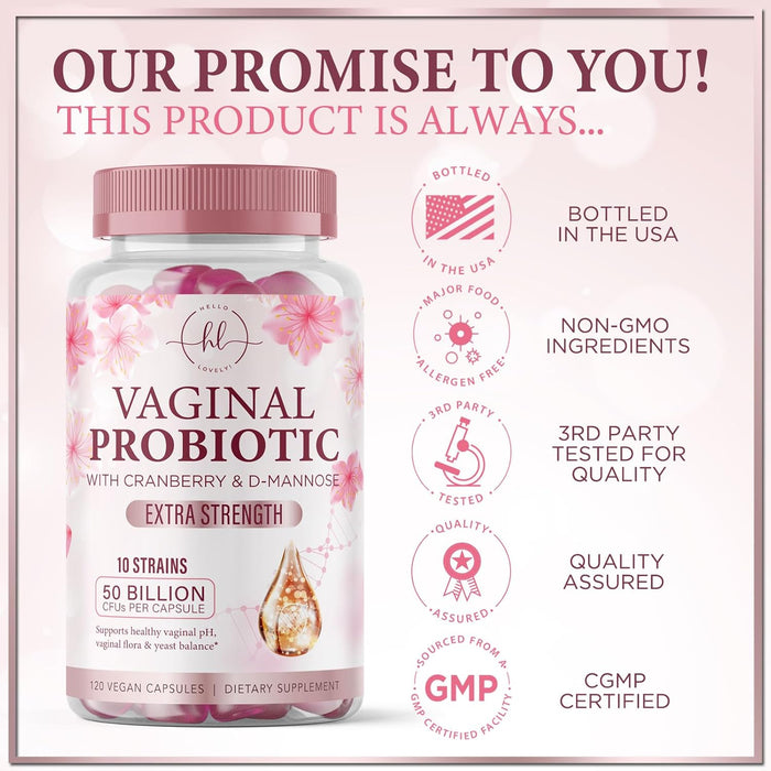 Vaginal Probiotic for Women - Vaginal PH Flora Feminine Health Balance Support - 50 Billion CFU Per Capsule, 10 Unique Strains - Womens Probiotics Supplement with Cranberry & D Mannose