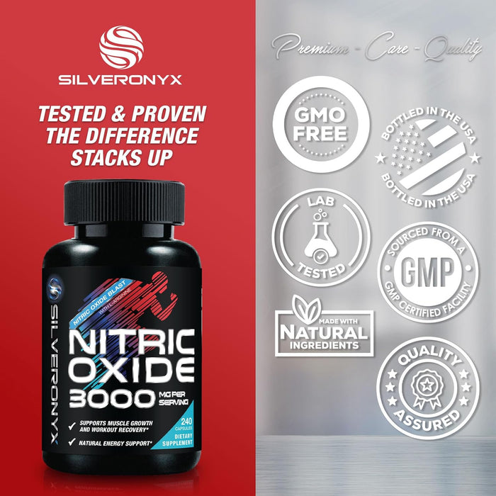Extra Strength Nitric Oxide Supplement 3X Strength L Arginine, Citrulline Malate, AAKG, Beta Alanine - Premium Muscle Supporting Nitric Booster - Natural Energy & Heart Health Support - 240 Capsules