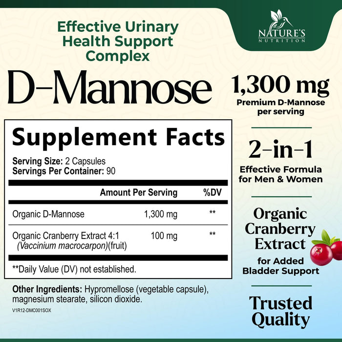 D-Mannose 1,350 mg with Cranberry & Hibiscus – 180 Capsules