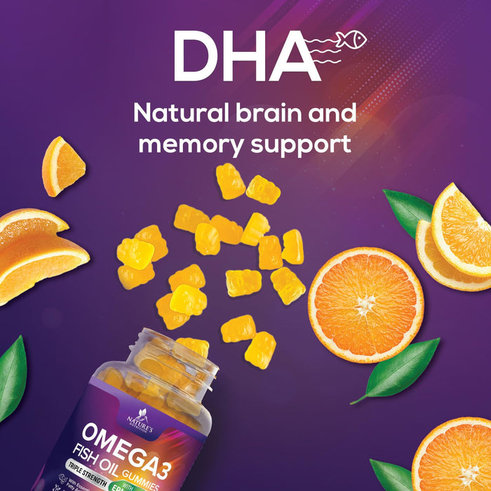 Omega-3 Gummies, Fish Oil Gummies for Adults & Kids, Omega-3 Gummy Vitamins, EPA & DHA Fish Oil Fatty Acids Gummy Supplement, Nature's Supplements for Joint, Heart Health, & Brain Support - 60 Count