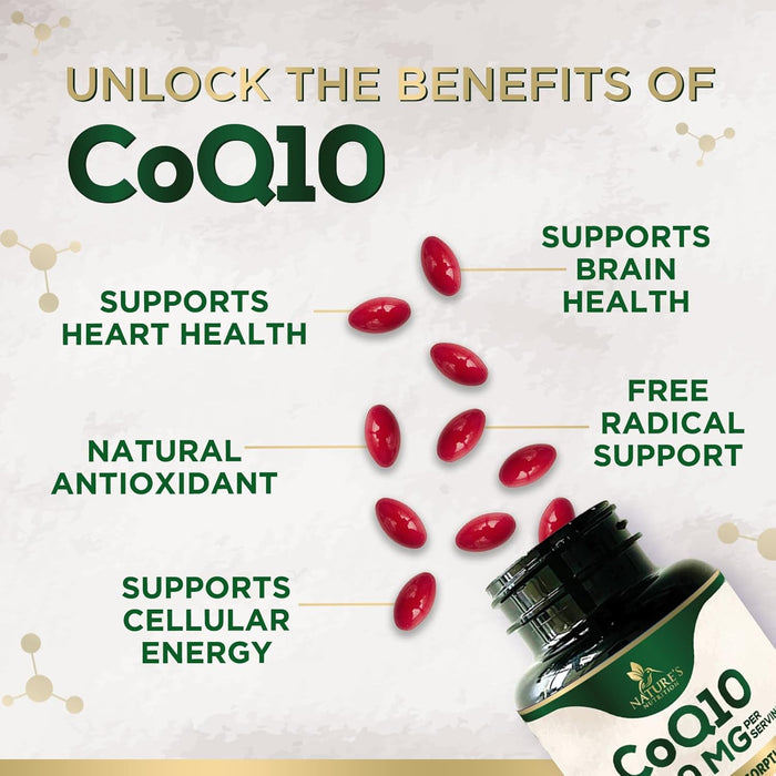 CoQ10 100mg Coenzyme Q10 Softgels - Superior Absorption, Antioxidant for Heart Health & Cellular Energy Support - Nature's Co Q10 Supplement, Non-GMO & Gluten Free - 60 Softgels