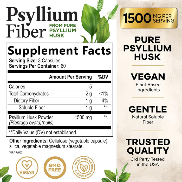 Nature's Nutrition - Psyllium Husk Capsules 1500mg, Non-GMO Gluten Free Digestive Support Natural Fiber Supplement