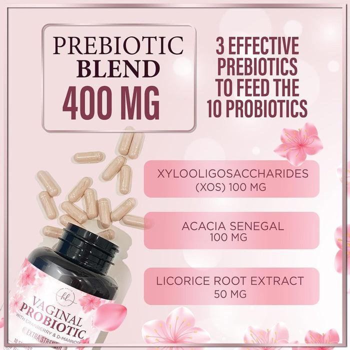 Vaginal Probiotic for Women - Vaginal PH Flora Feminine Health Balance Support - 50 Billion CFU Per Capsule, 10 Unique Strains - Womens Probiotics Supplement with Cranberry & D Mannose