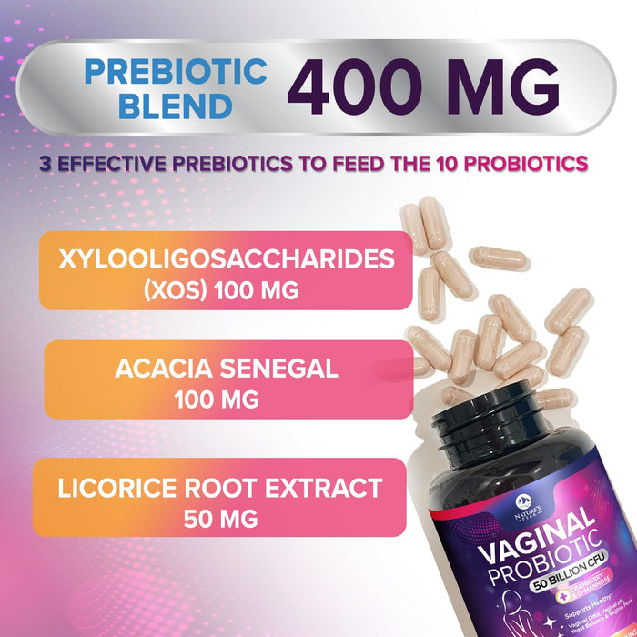 Vaginal Probiotics for Women pH Balance with Prebiotics, 50 Billion CFU, 10 Probiotic Strains, Cranberry, D-Mannose & XOS - Healthy Vaginal Odor & Flora, UT & Feminine Digestive Health - 120 Capsules