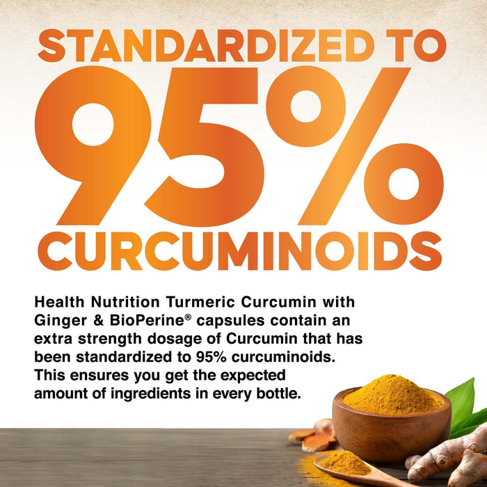 Turmeric Curcumin Supplement 2600mg - with Organic Ginger & Turmeric, 95% Curcuminoids, BioPerine Black Pepper for Best Absorption, Nature's Vegan Joint Support, Non-GMO, Bottled in USA - 60 Capsules