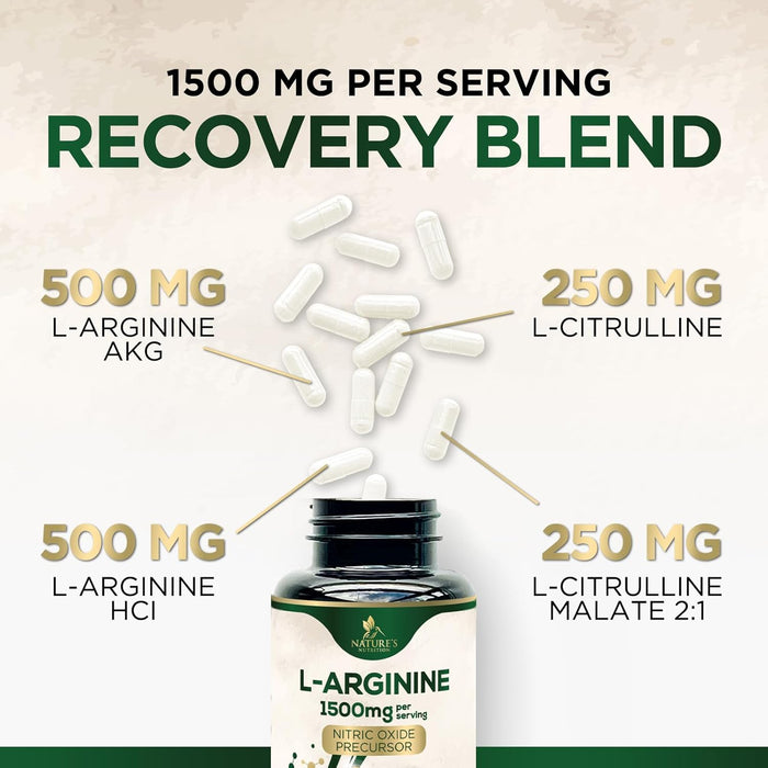 L-Arginine Supplement 1000mg - Heart Health Support - Premium Muscle Supporting Nitric Oxide Precursor Booster for Extra Strength - Gluten Free, Amino Acid Energy Blend For Men