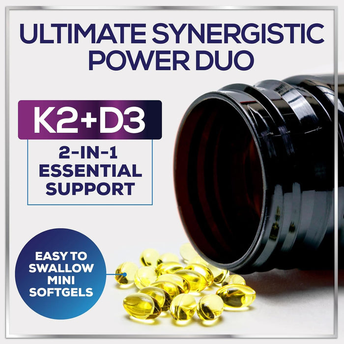 Vitamin D3 K2 Supplement - 5000 IU D3 & 100mcg K2 (MK7) 2-in-1 Vitamin D & K Complex for Calcium Absorption, Bone, Teeth, Heart & Immune Support, Easy to Swallow, Non-GMO & Gluten Free