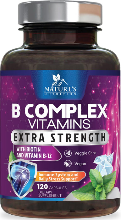 B Complex Vitamins Capsules with Vitamin B6 B12 B100 C Biotin Folate & Folic Acid – 120 Capsules