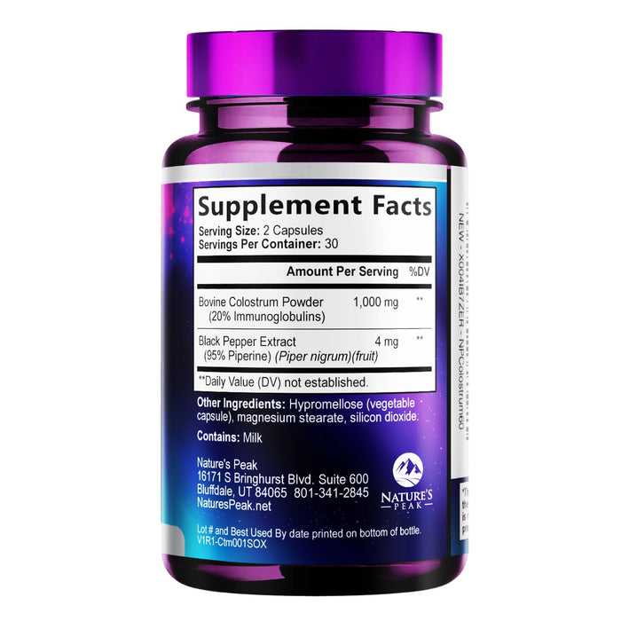 Colostrum Supplement 1000mg 20% Immunoglobulins for Gut Health, Immune Support, Muscle, Skin & Hair Growth, Bovine Colostrum Powder, Nature's Colostrum for Women & Men, Bottled in USA - 60 Capsules