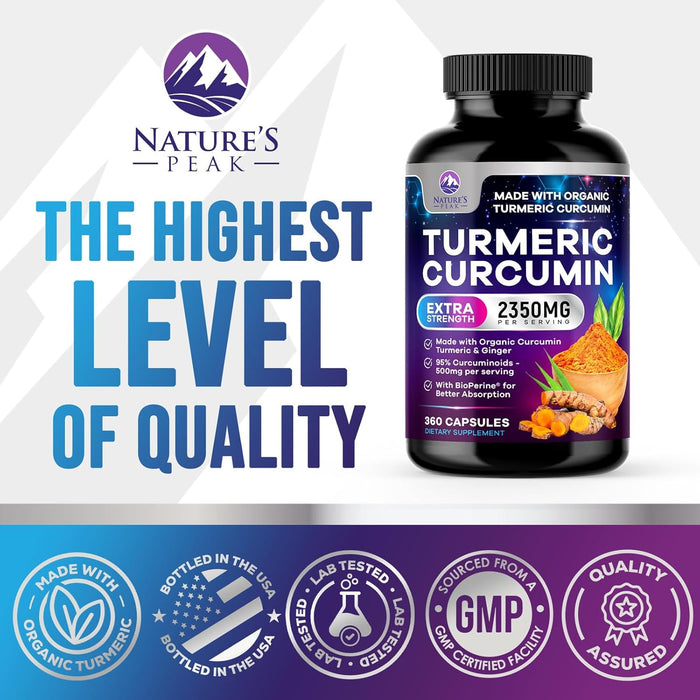 Turmeric Supplement Curcumin 2350mg - with Organic Ginger & Turmeric, BioPerine Black Pepper Extract 95% Curcuminoids - Advanced Absorption Antioxidant & Joint Immune Support - Vegan