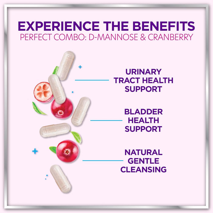 Organic D Mannose 1300mg per Serving Supplements - Extra Strength D-Mannose Capsules with Cranberry - for Natural Gentle Cleansing & Urinary Tract Health Support - Bottled in USA - 60 Capsules