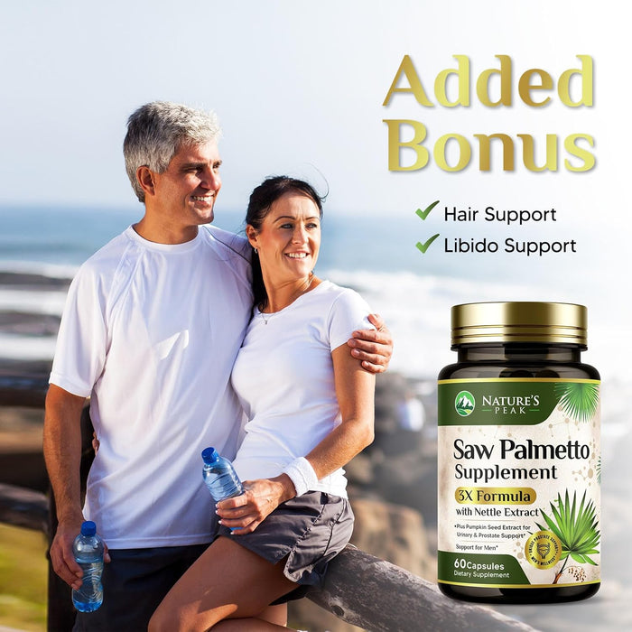 Saw Palmetto for Men Prostate Supplement - Potent 3X Formula with Stinging Nettle + Pumpkin Seed Extract for Men's Health, Herbal Prostate Supplement for Urinary Support, Bottled in USA