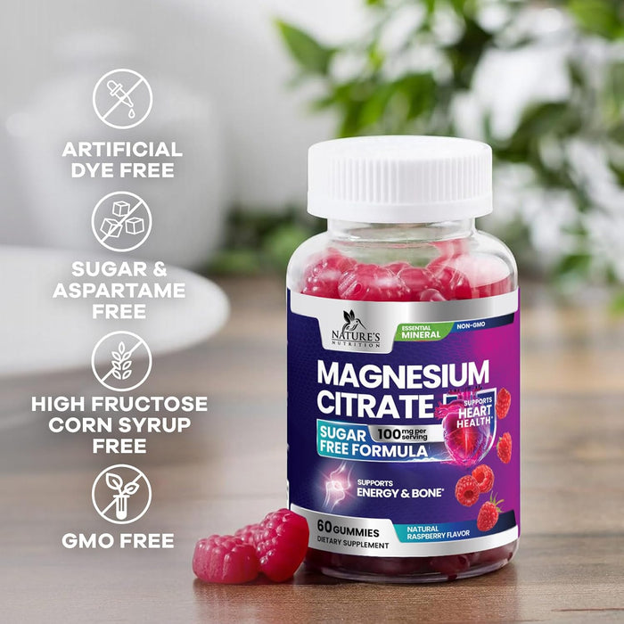 Magnesium Citrate Gummies Sugar Free Supplement - High Absorption Magnesium Citrate Supplement Gummy for Adults & Kids, Nature's Magnesio Supplements for Bone, Muscle Health, Heart Support