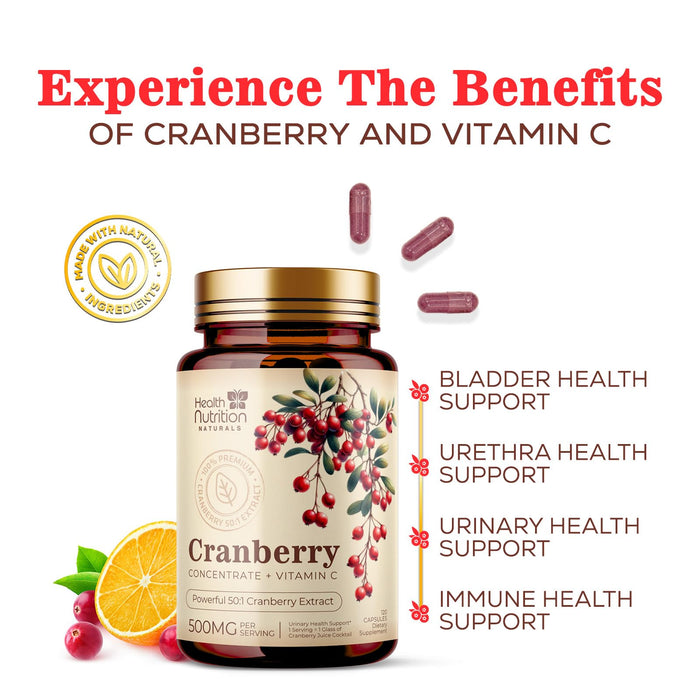 Cranberry Supplement Pills 25,000mg - High Potency Vitamin C Cranberry for Women & Men, Urinary Tract Health Support, Sugar Free, Gluten Free, Non-GMO, Cranberry Concentrate Extract - 120 Capsules