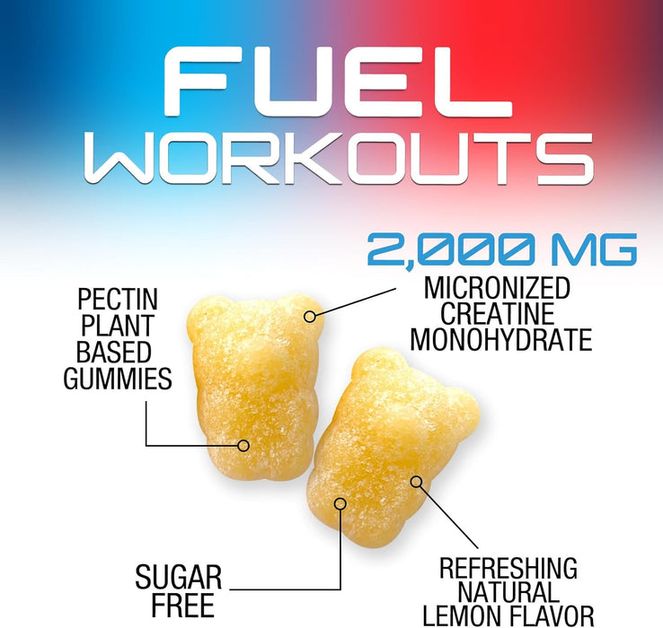 Creatine Monohydrate Gummies 2000mg for Men & Women, Sugar Free Chewables Creatine Monohydrate Pre-Workout Supplement Supports Muscle Recovery, Performance and Strength - Lemon Flavor - 60 Count