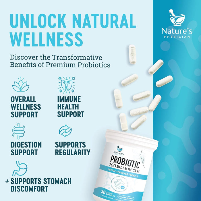 Nature's Physician Probiotics - 100 Billion CFU - 16 Strains + Prebiotics - Best Probiotic Supplement for Women & Men - Supports Immune, Digestive Health, Occasional Constipation & Gas