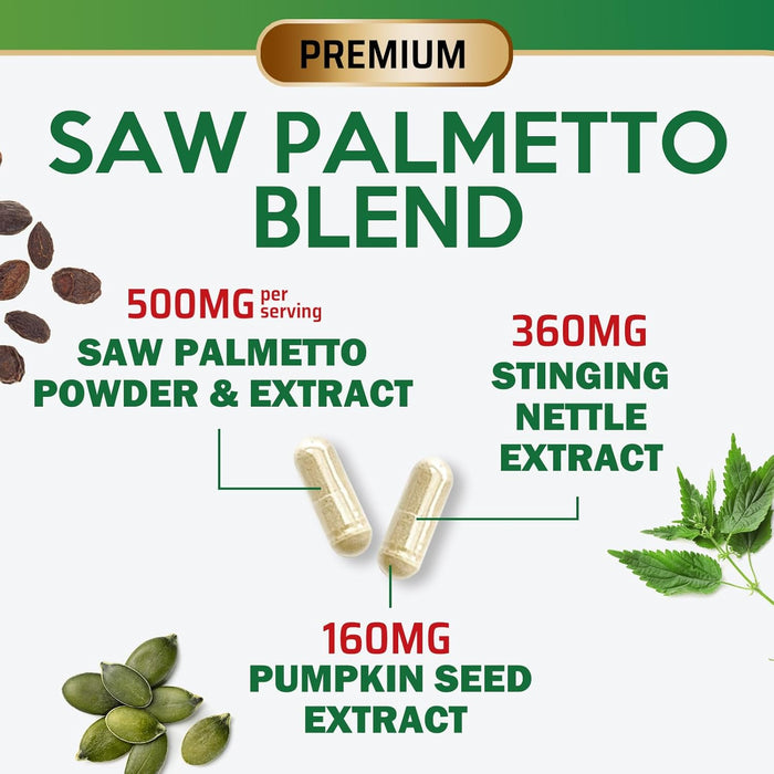 Saw Palmetto for Men 1000MG Prostate Health Supplement - Saw Palmetto Extract Prostate Support Supplement, Prostate Supplements for Men's Health Support, Prostate Urinary Health Support, 120 Capsules