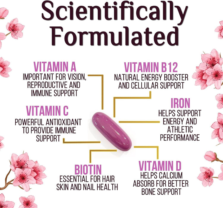 Multivitamin for Women with Iron - Daily Vitamins for Women's Immune Support and Overall Health - Womens Complete Daily Multivitamin with Vitamin A, B, C, D, E, Calcium and Magnesium