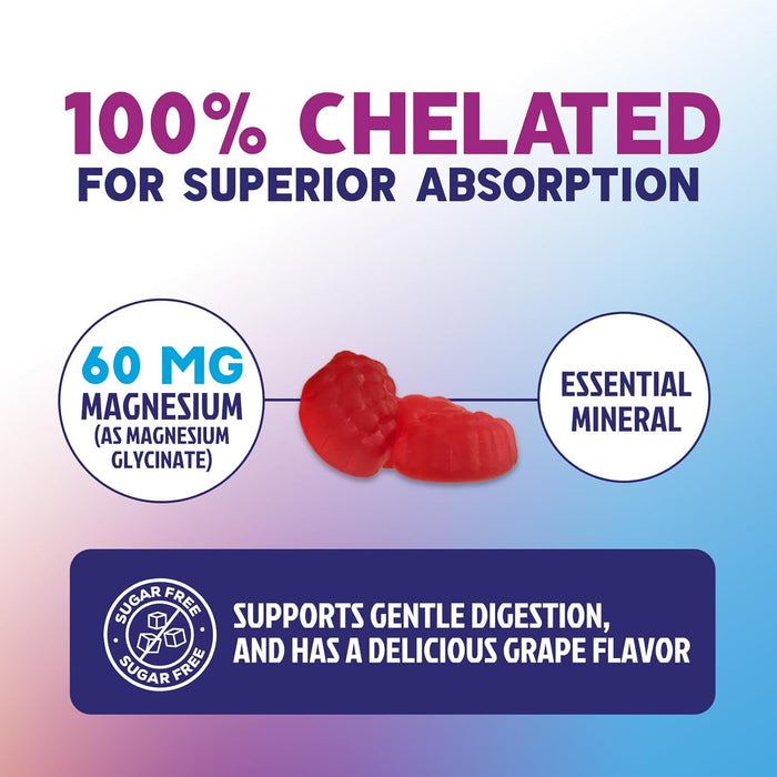 Magnesium Glycinate Gummies 60mg - Sugar Free Magnesium Gummy Supports Bone, Muscle, Nerves & Heart Health - Nature's Sleep Support - Gluten Free, Non GMO, Vegan, Pectin Based