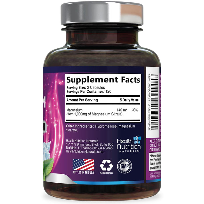 Magnesium Citrate Capsules 1000mg – 240 Capsules