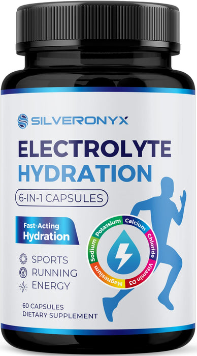 Electrolytes Supplement - Sugar Free, Advanced Hydration Complex with Sodium Chloride, Magnesium, Potassium, Calcium, Vitamin D3 - Best Hydrating Mineral Salt Pills - Vegan & Keto - 60 Capsules