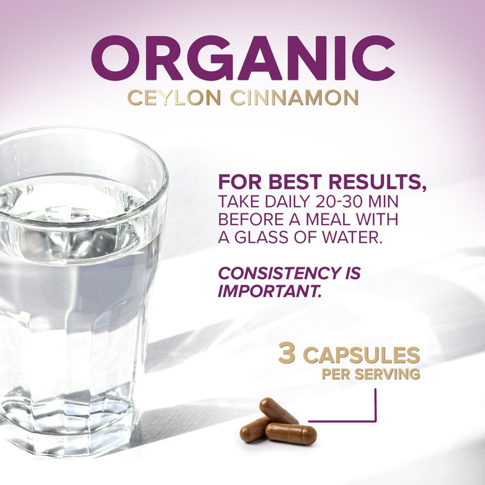 Ceylon Cinnamon Capsules 1800mg - Certified Organic Cinnamon, Bottled in USA, & Pure Extra Strength Ceylon Cinnamon Supplement, Antioxidant Pills, Non-GMO & Gluten Free, Sugar Free - 60 Capsules