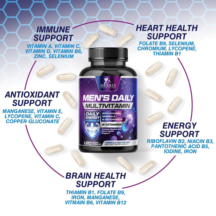 Multivitamin for Men - Vitamin A, C, D, E, Zinc, Calcium, Multivitamins for Immune Health Support, Vitamin B12, Men’s Daily Multivitamin Supplement Capsules, Non-GMO Mens Multi Vitamins - 120 Capsules