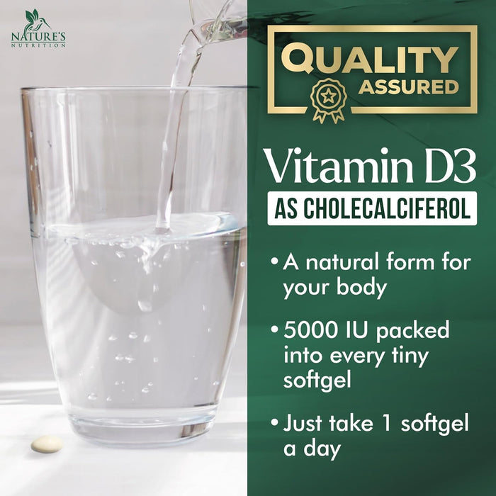 Vitamin D3 5000 IU (125 mcg) - High Potency Vitamin D-3 Supplement (2 Month Supply) for Bone, Teeth, Muscle and Immune Health Support - Dietary Supplement, Gluten Free, Non-GMO - 60 Softgels