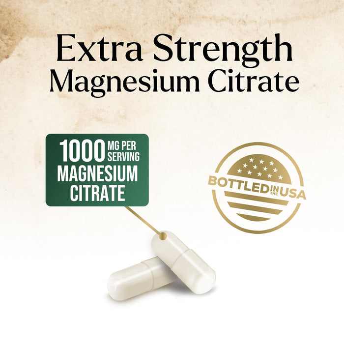 Magnesium Citrate 1000mg - High Absorption Magnesium Supplement Supports Muscle, Bone, Nerve & Heart Health - Extra Strength Magnesio Complex Pills - Non-GMO, Premium Energy Formula - 60 Capsules