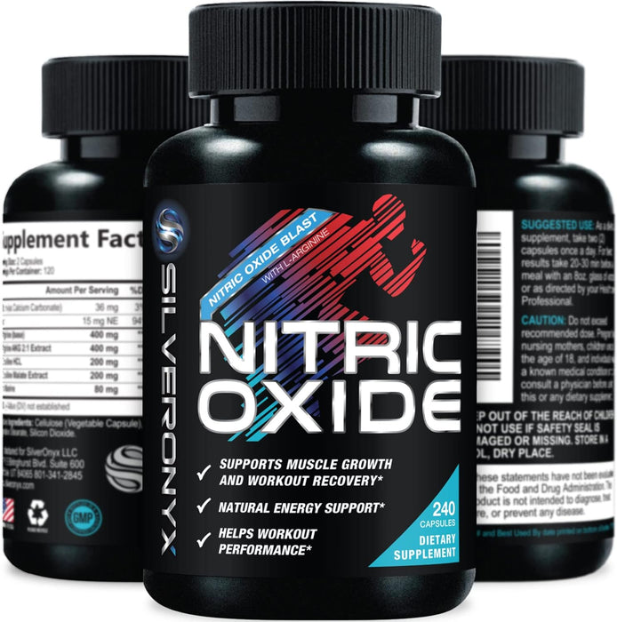 SILVERONYX Extra Strength Nitric Oxide Supplement L Arginine 1300mg - Citrulline Malate, AAKG, Beta Alanine - Premium Muscle Building Nitric Booster for Strength & Energy to Train Harder