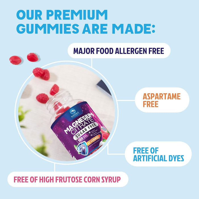 Magnesium Citrate Supplement Gummies Sugar-Free, High Absorption Magnesium Gummy Supplements for Women & Men, Supports Sleep, Heart Health, Bones and Muscles, for Relaxation & Digestion
