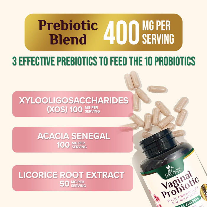 Vaginal Probiotics for Women - pH Balance, Digestive, UT & Feminine Health Support - 50 Billion CFU, 10 Probiotic Strains, Cranberry & Prebiotics - Vag Women Health Supplements - 60 Capsules