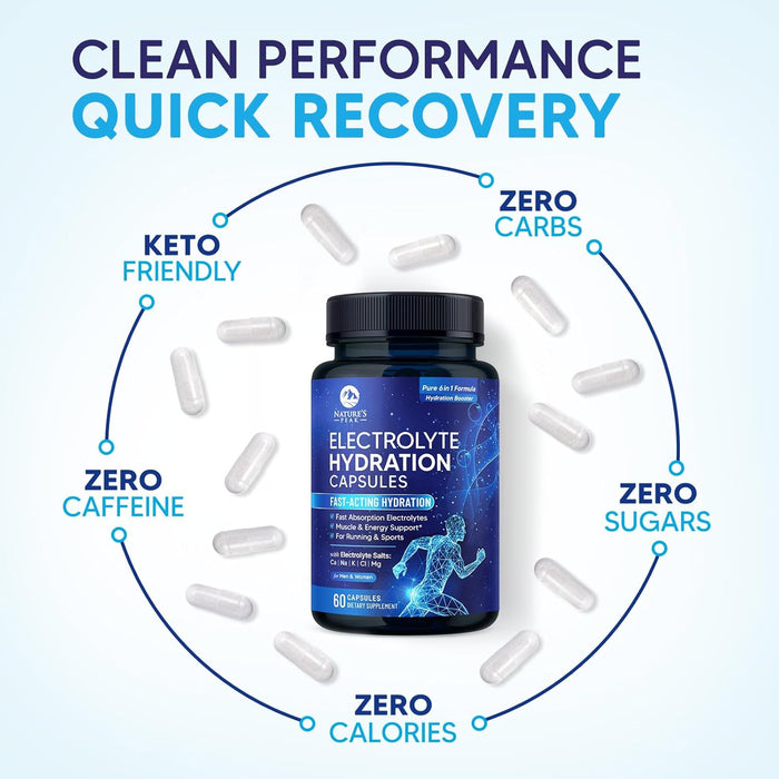 Electrolytes Supplement - 6-in-1 Advanced Hydration Complex with Sodium Chloride, Magnesium, Potassium, Calcium, Vitamin D3 - Best Sugar Free Hydrating Mineral Salt Pills - Vegan & Keto - 60 Capsules