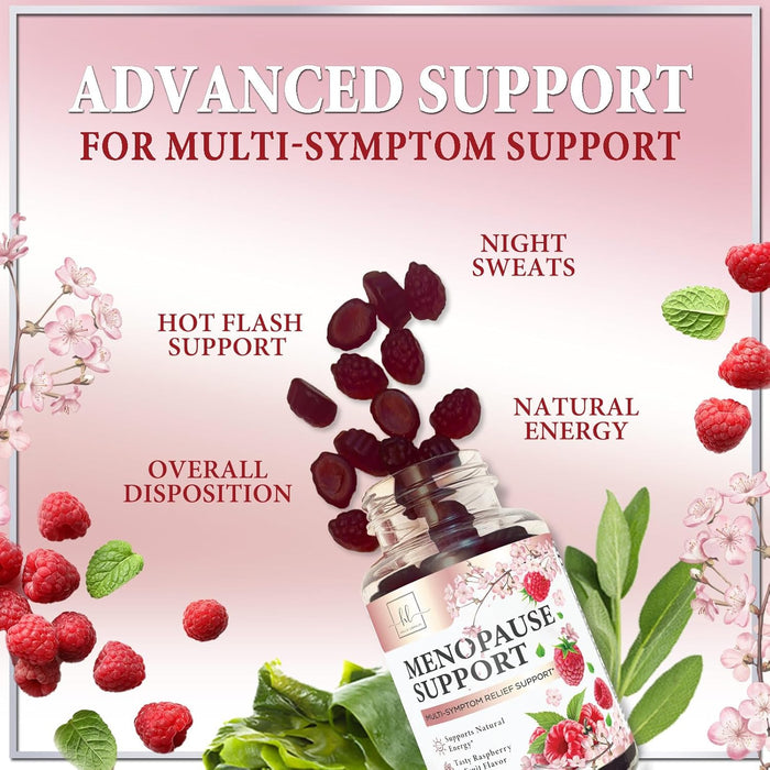 Menopause Supplements for Women Gummy - Multibenefit Menopause Relief Gummies, Natural Hot Flash and Night Sweats Support - Energy Support Supplement, Raspberry Pomegranate - 60 Gummies