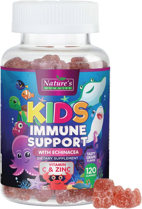 Kids Immune Support Gummies with Vitamin C, Zinc & Echinacea, Gluten Free & Non-GMO Chewable Immune Support for Kids Gummy, Daily Childrens Immune Support Vitamins, Vegan, Berry Flavor - 90 Gummies
