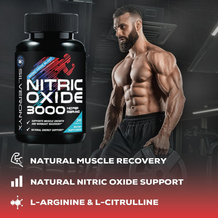 Extra Strength Nitric Oxide Supplement 3X Strength L Arginine, Citrulline Malate, AAKG, Beta Alanine - Premium Muscle Supporting Nitric Booster - Natural Energy & Heart Health Support - 240 Capsules
