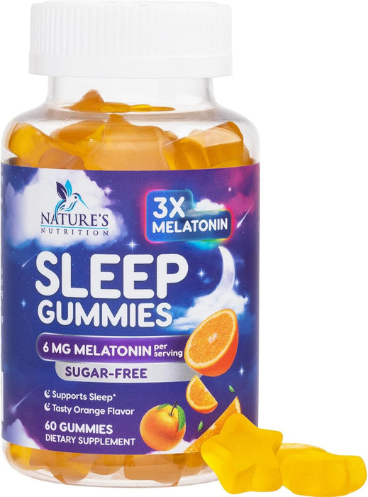 Sleep Melatonin Gummies for Adults Sugar Free - Natural Melatonin Sleep Gummy, Extra Strength Gummy Supplements, Sleep Support Vitamin Supplement, Vegan, Gelatin Free, 6mg, Sleep Gummies - 60 Gummies