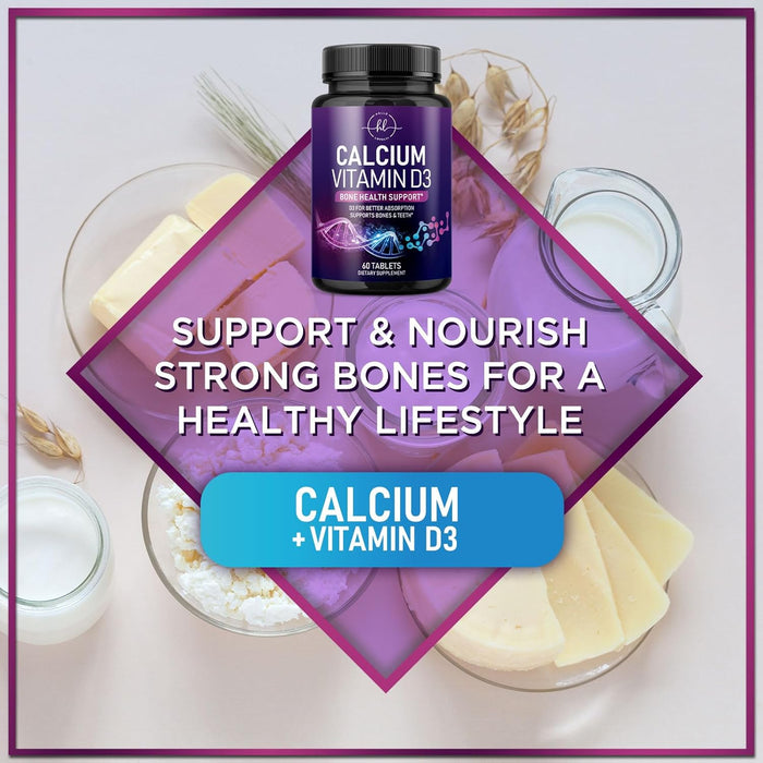 Calcium Supplements for Women 1200 mg Plus 1600 IU Vitamin D3, Bone Health, Teeth & Immune Support - Mineral Supplement with Vitamin D High Absorbable Premium 600 mg Calcium Carbonate - 60 Tablets