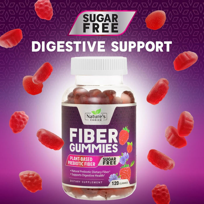 Nature's Choice - Vegan Fiber Gummies Sugar Free - 4 Grams of Daily Prebiotic Fiber - Max Strength Soluble Fiber Gummy, Supports Digestive Health & Regularity, Nature's Non-GMO Dietary Fiber Supplement