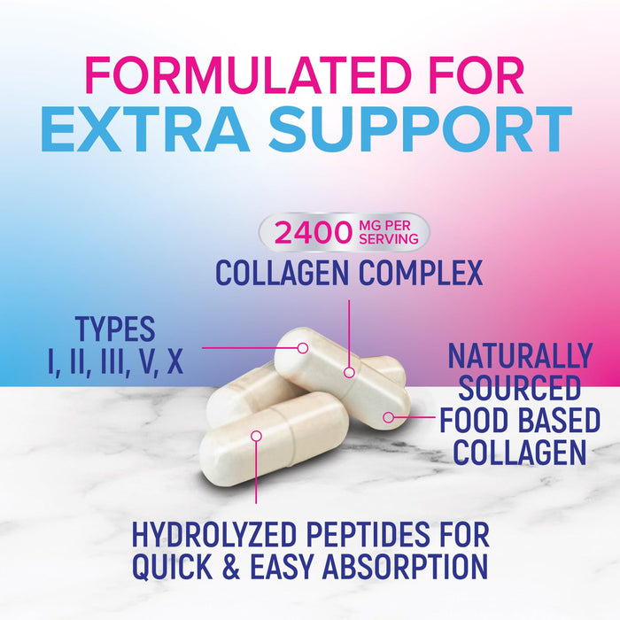 Multi Collagen Peptides Supplement - Hydrolyzed Types I, II, III, V & X Multi Collagen Pills, Hydrolyzed Collagen Peptides Supplements, Hair, Skin, Nail, and Joint Support Supplement, 60 Capsules