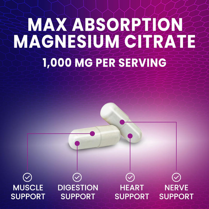 Magnesium Citrate Supplement 1000 mg for Best Absorption, Supports Bone, Heart Health, Nerves, Muscles, Metabolism & Calm, Nature's Pure Magnesio Vitamin Pills, Bottled in USA - 120 Capsules