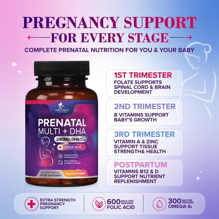 Prenatal Vitamins with Folic Acid & DHA – 60 Softgels
