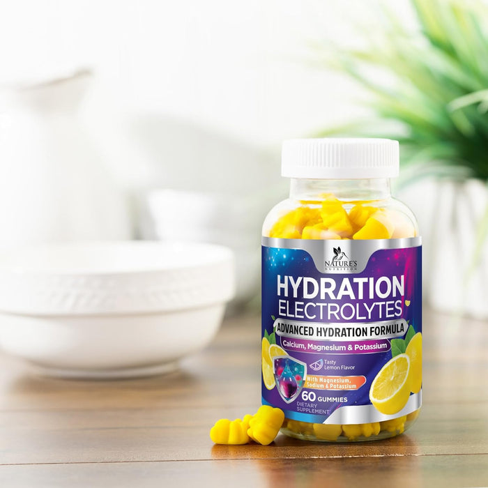 Hydration Electrolyte Gummies - Daily Liquid Replenisher Gummy - Electrolyte Multiplier with Minerals, Potassium & Real Salt - Vegan, Non-GMO - Tasty Lemon Flavor Hydration Electrolytes