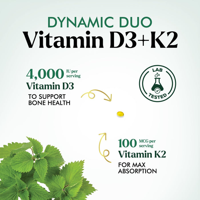 Vitamin D3 + K2 (MK-7) – 5000 IU D3 + 100mcg K2 – 120 Count