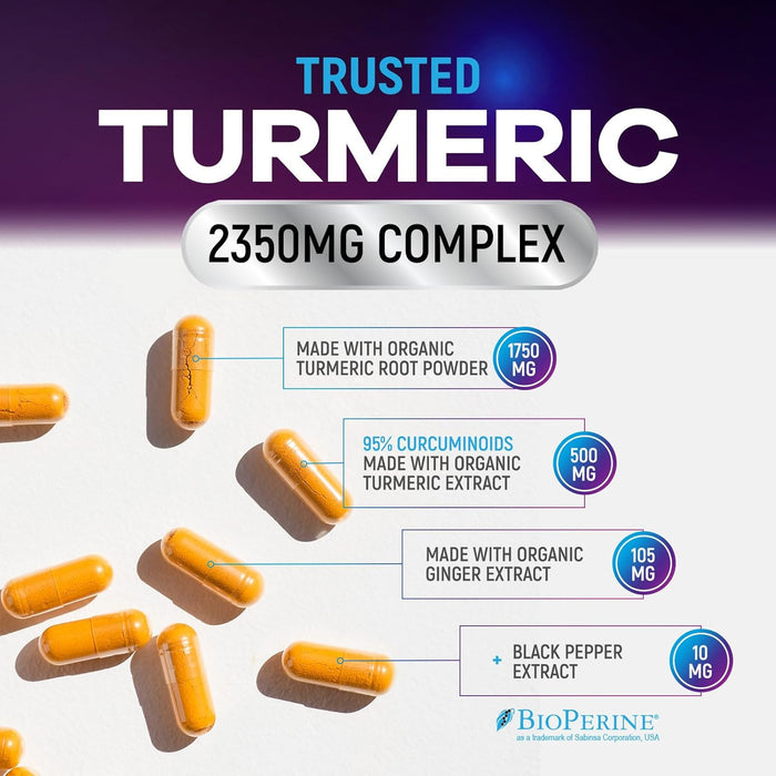 Turmeric Supplement Curcumin 2350mg - with Organic Ginger & Turmeric, BioPerine Black Pepper Extract 95% Curcuminoids - Advanced Absorption Antioxidant & Joint Immune Support - Vegan