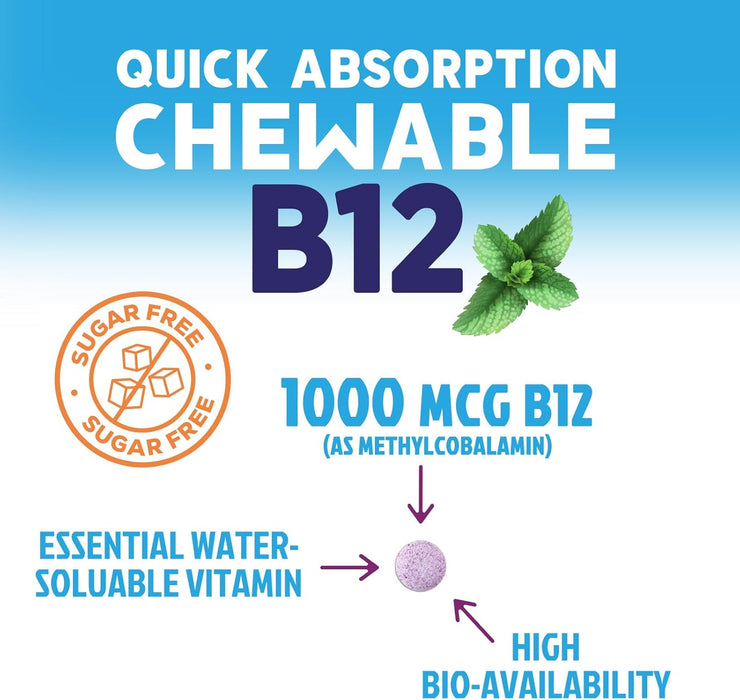 Vitamin B12 1000 mcg (Methylcobalamin) Super B 12 Complex Dietary Supplement For Energy & Immune Support, Vegan, Sugar-Free, Sublingual, Tasty Raspberry Flavor