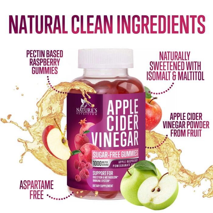 Apple Cider Vinegar Gummies Sugar Free 1000mg for Cleanse – 60 Gummies