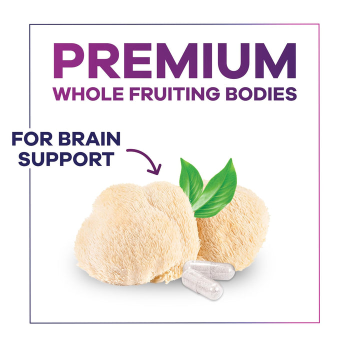 Lions Mane Mushroom Capsules 10,000mg - Lion’s Mane Supplement Capsules for Memory and Focus Support, Brain, Immune Health Support, Vegan, Bottled in USA, Lions Mane Mushroom Powder Extract, 60 Count