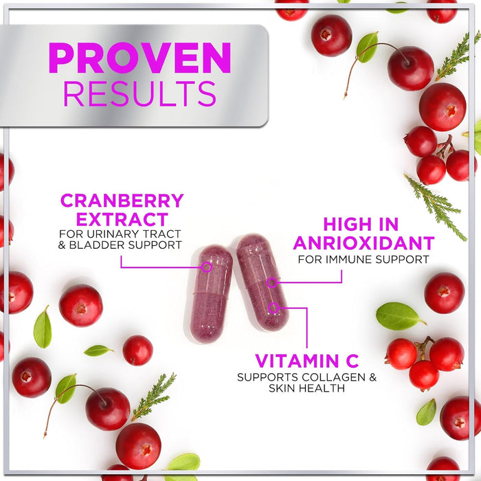 Cranberry Supplement 25,000mg Formula + Vitamin C – Urinary Tract Health Support for Women & Men, 50:1 Whole Fruit Cranberry Extract Pills for Women, Sugar-Free, Non-GMO, Gluten-Free - 60 Capsules