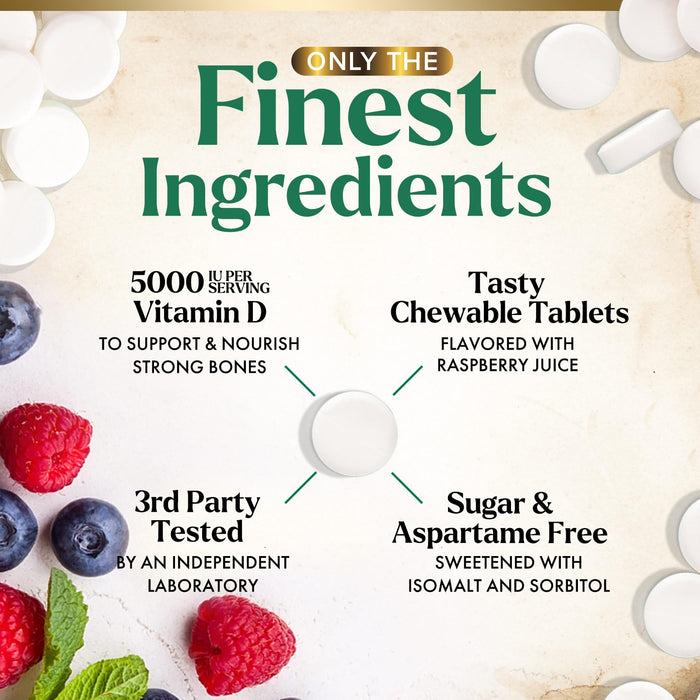 Vitamin D3 5000 IU (125 mcg) Nature's Vitamin D Chewable for – 120 Count Tablets